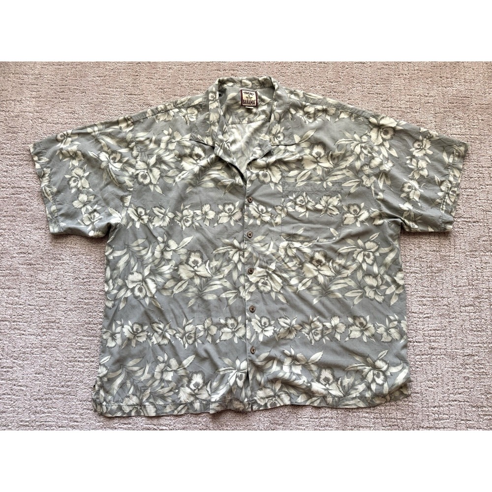 Tommy Bahama Silk Camp Hawaiian Shirt Mens XXL Gray Orchid flower EUC
